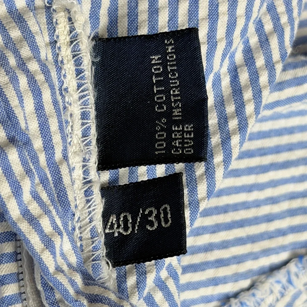 Polo Ralph Lauren Andrew Pant Mens 40x30 Blue White Seersucker Striped Pleated